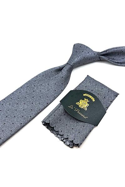 Kravatkolik Gray Polka Dot Pattern Classic Necktie with Handkerchief KK12326