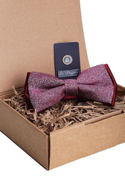 Kravatkolik Men's Burgundy Gray Sand Pattern Bow Tie P1086