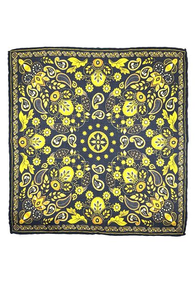 Kravatkolik Navy Blue - Yellow Hand Stitched Italian Wool Pocket Handkerchief WL14
