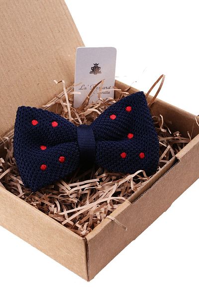 Kravatkolik Men's Navy Blue Polka Dot Pattern Knitted Bow Tie KIR132