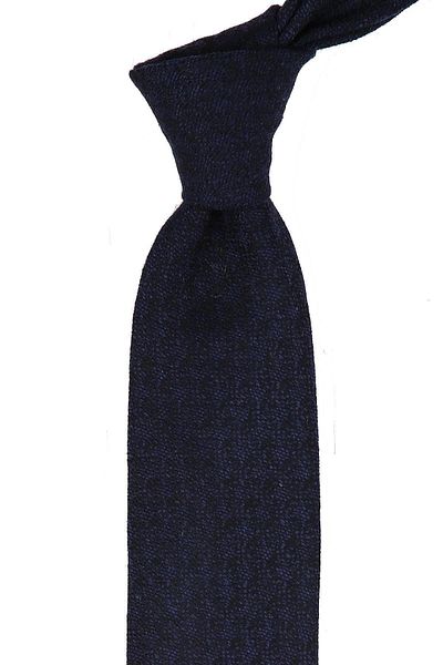 Kravatkolik Black - Navy Blue Classic Tie with Wool Handkerchief Kk9044