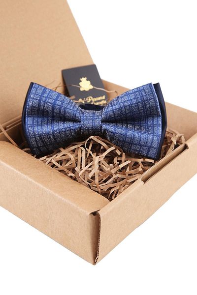 Kravatkolik Men's Blue Plaid Pattern Bow Tie P1484