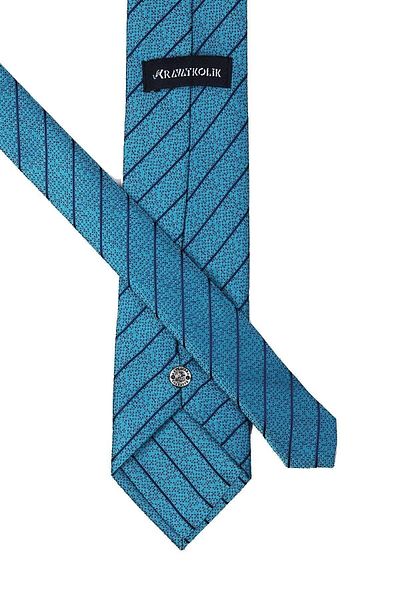 Kravatkolik Classic Tie with Green Line Pattern Handkerchief Kk9934