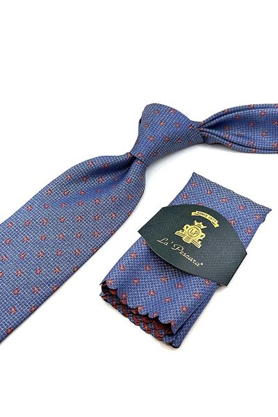 Kravatkolik Classic Tie with Blue Flower Pattern Handkerchief KK12258