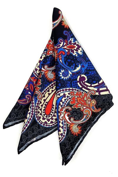 Kravatkolik Black - Multicolored Shawl Pattern Men's Pocket Handkerchief SPS594-64