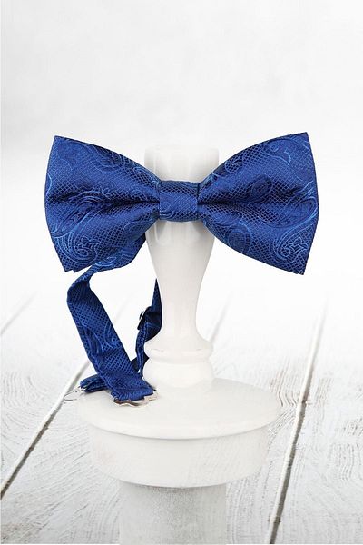 Kravatkolik Men's Blue Shawl Pattern Bow Tie P843