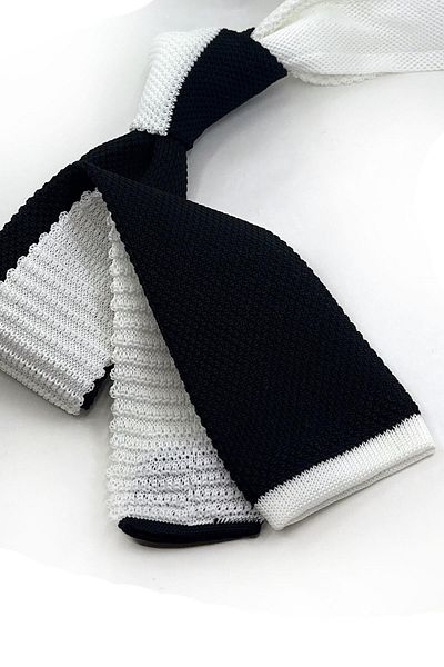 Kravatkolik Black Plain White Detailed Knitted Tie ORN8328