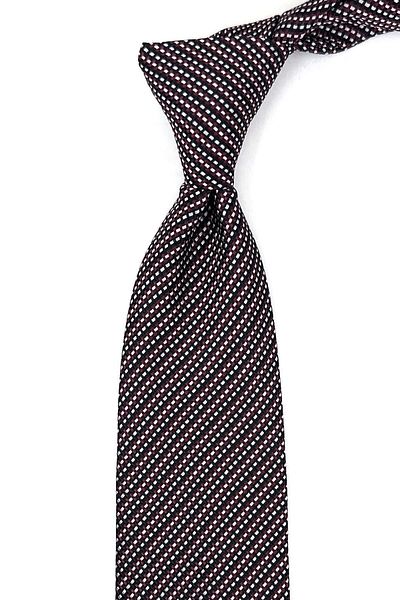 Kravatkolik Black - Red Line Pattern Classic Tie with Handkerchief Kk11353