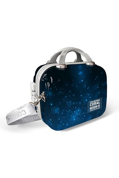 Coral High Colorful Patterned PC Makeup Bag with Shoulder Strap - 16829