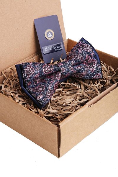 Kravatkolik Navy Blue Shawl Pattern Bow Tie P916