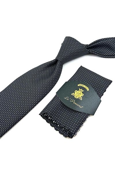 Kravatkolik Classic Necktie with Smoked Dot Pattern Handkerchief KK12337