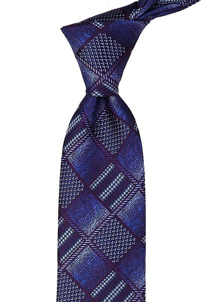 Kravatkolik Plum - Blue Motif Pattern Classic Tie with Handkerchief Kk9792