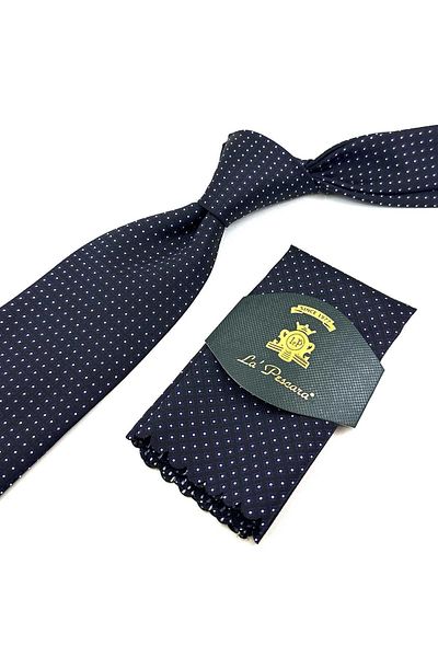 Kravatkolik Black Small Pattern Classic Tie with Handkerchief KK12380