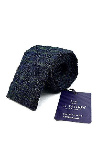 La Pescara Navy Blue - Green Motif Pattern Knitted Tie KIR8356