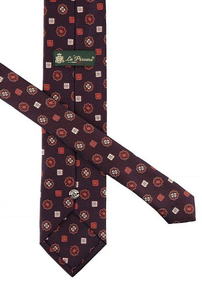 Kravatkolik Navy Blue Motif Pattern Classic Tie with Handkerchief Kk10773