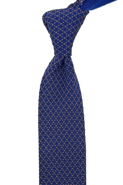 Kravatkolik Knitted Patterned Navy Blue Tie - Brown Diamond Knitted 8308