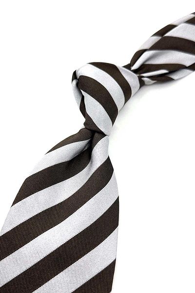 Kravatkolik Italian Silk Tie - Brown, White Line Pattern, IK1677