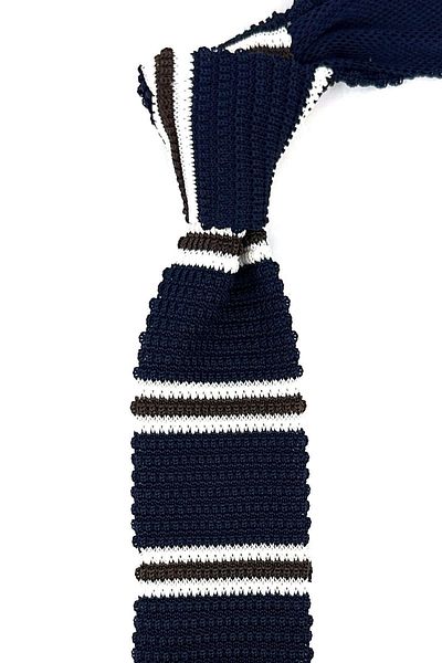 Kravatkolik Navy Blue - Brown Striped Knitted Tie GRAPE 8370