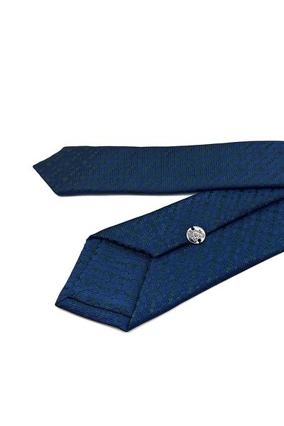 Kravatkolik Navy Blue - Green Self Pattern Thin Tie SK7888