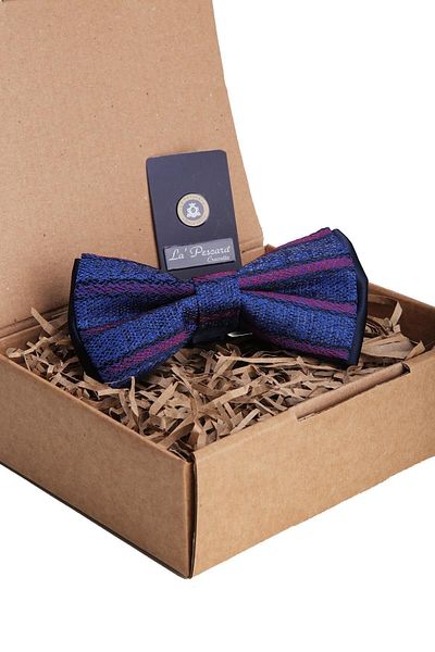 Kravatkolik Blue Line Pattern Bow Tie P1060