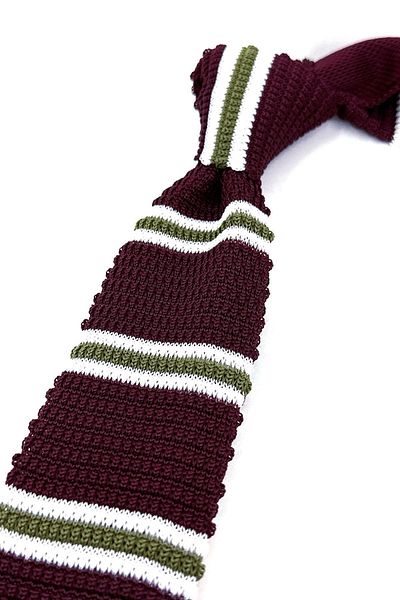 Kravatkolik Claret Red - Green Striped Knitted Tie Knitted 8376