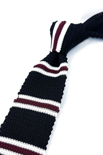 Kravatkolik Black - Claret Red Striped Knitted Tie GRIPE 8375