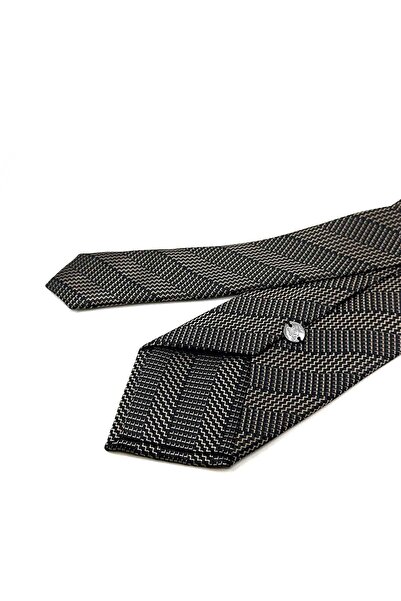 Kravatkolik Μπεζ - Μαύρη ρίγα με μοτίβο κλασική γραβάτα KK12431