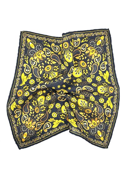 Kravatkolik Navy Blue - Yellow Hand Stitched Italian Wool Pocket Handkerchief WL14