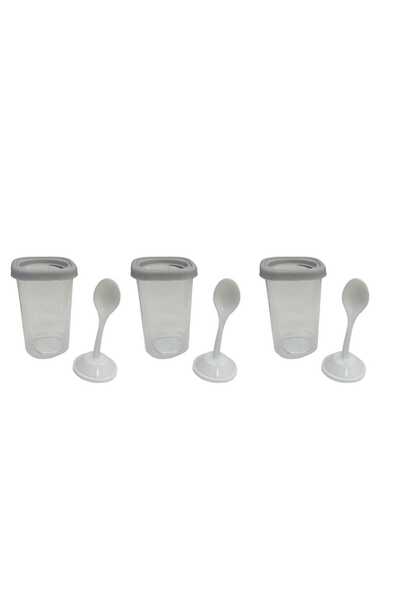 CEPHOME Cutie de condimente din plastic cu linguriță, set de 3, ALB