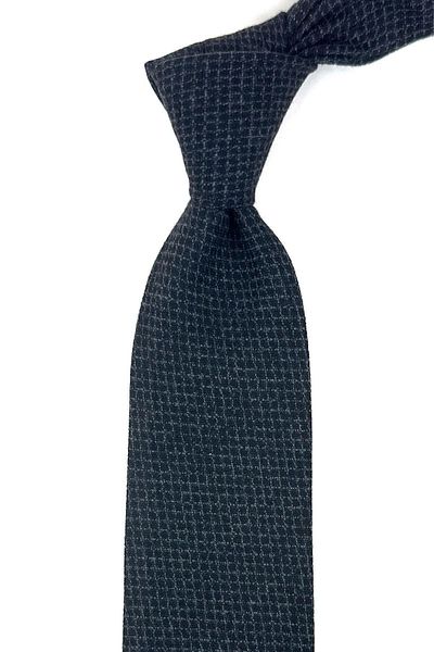 Kravatkolik Black - Smoked Square Pattern Handkerchief Wool Classic Tie KK12091