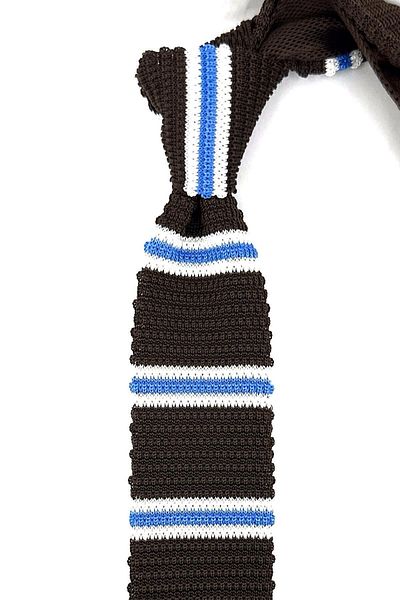 Kravatkolik Brown - Blue Striped Knitted Tie Knitted 8372