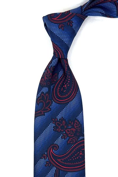 Kravatkolik Classic Tie with Blue Shawl Pattern Handkerchief KK12044