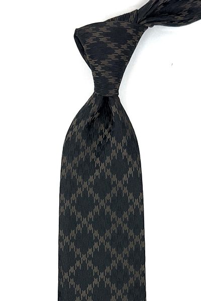 Kravatkolik Black - Brown Motif Pattern Classic Tie with Handkerchief KK12024