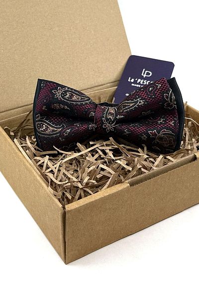 Kravatkolik Claret Red - Black Shawl Pattern Bow Tie P1749
