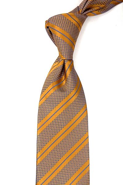 Kravatkolik Saffron Striped Classic Tie with Handkerchief - KK12703