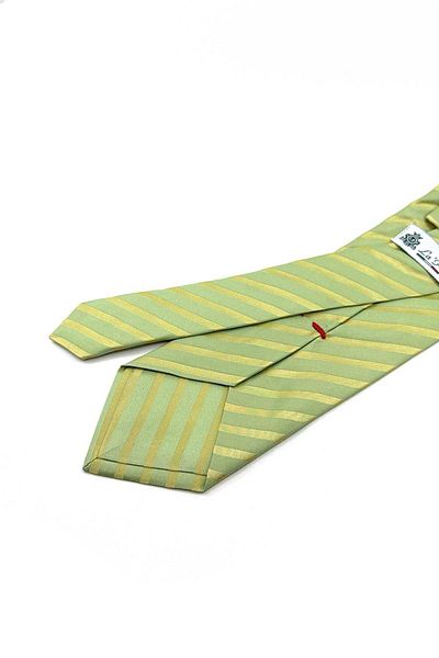 Kravatkolik Oveja Style Green Line Pattern Italian Silk Tie İK1474