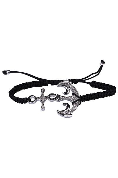 Kravatkolik Black String Anchor Model Macrame Men's Bracelet Blk1594