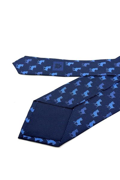 Kravatkolik Mossman Style Navy Blue Motif Pattern Italian Silk Tie İK1508
