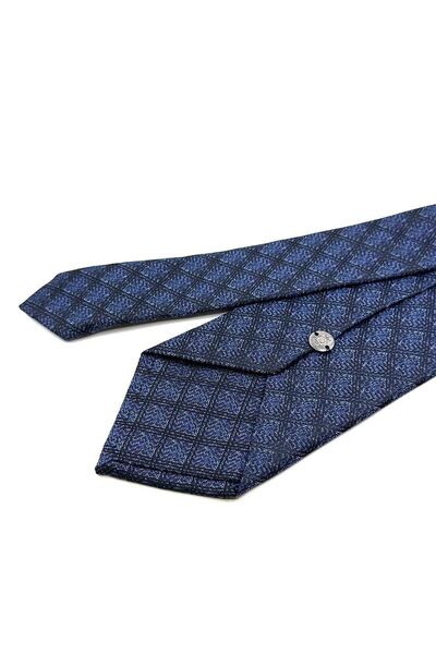 Kravatkolik Cravată clasică cu model pătrat albastru - maro cu batistă KK12490