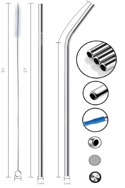 Tilbe Home Stainless Steel Soft Drink Straw - Cleaning Brush Set 6 Pieces