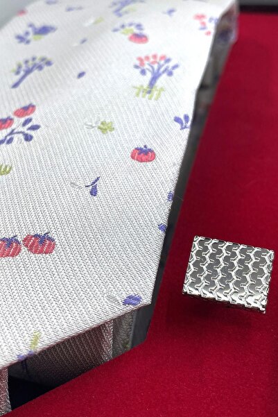 La Pescara White Italian Silk Tie Steel Cufflinks Men's Gift Set Sks26
