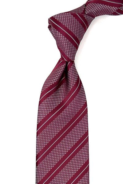 Kravatkolik Burgundy Striped Tie with Handkerchief - KK12696