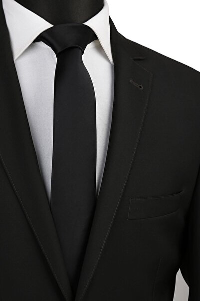 La Pescara Black Slim Plain Satin Tie SK5032