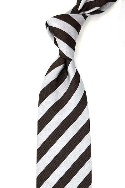 Kravatkolik Italian Silk Tie - Brown, White Line Pattern, IK1677
