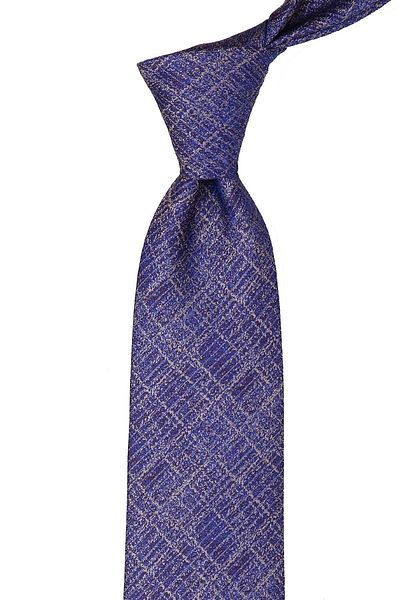 Kravatkolik Men's Blue Brown Classic Necktie with Self Pattern Handkerchief Kk10230
