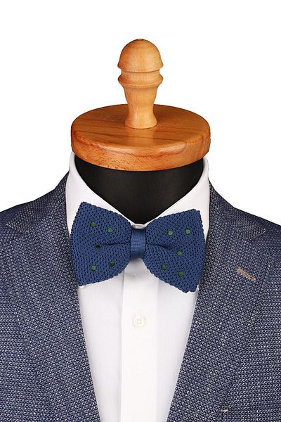 Kravatkolik Men's Blue Polka Dot Pattern Knitted Bow Tie KIR134