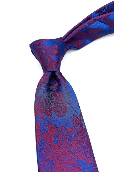 Kravatkolik Λεπτή γραβάτα με μοτίβο λουλουδιών μπορντό