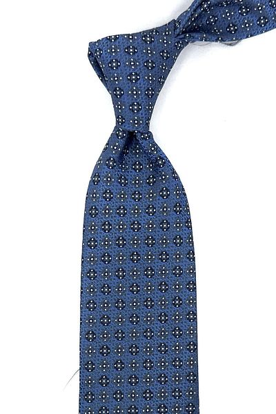 Kravatkolik Classic Tie with Blue Motif Pattern Handkerchief KK12073