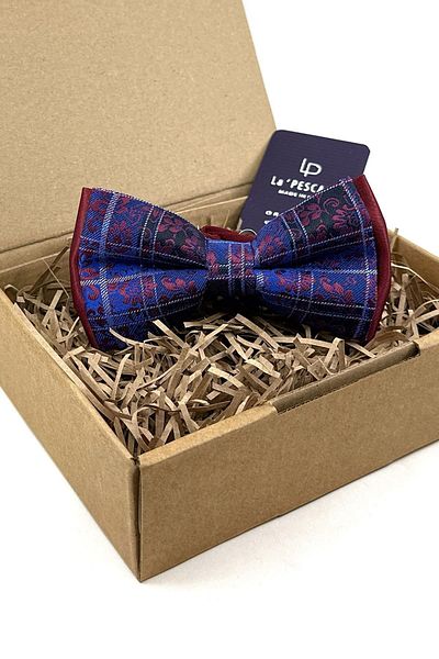 Kravatkolik Navy Blue - Claret Red Plaid Pattern Bow Tie P1767