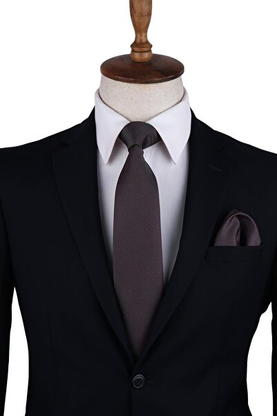 Kravatkolik Men's Gray Black Dot Pattern Classic Tie with Handkerchief Kk10358